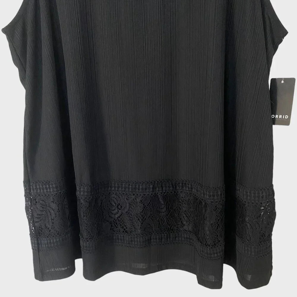 Torrid Lace Trim Inset Tank Women's Size 1X Black Sleeveless Scoop Neck Top New - Picture 6 of 12